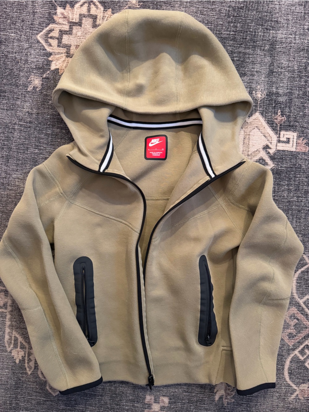 Nike Olive Green Hoodie with Black & White Trim